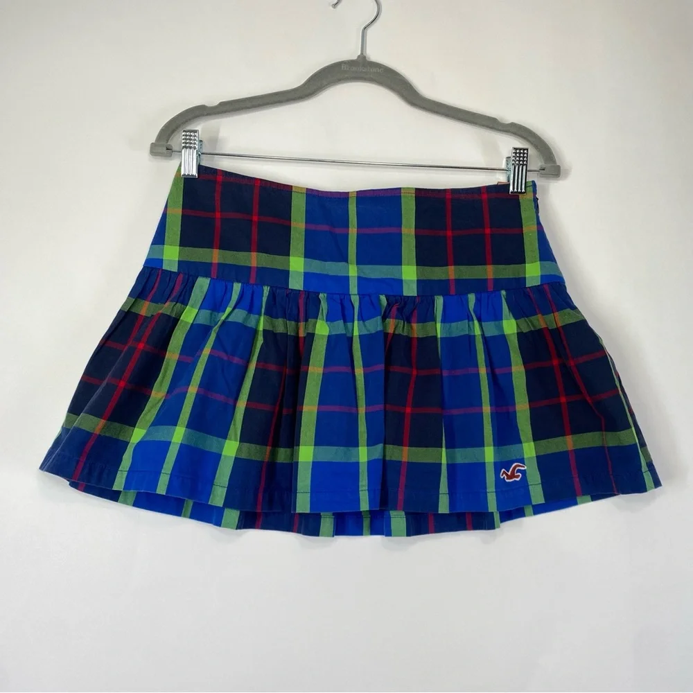 Hollister Y2K School Girl Blue Cotton Plaid Pleated Skirt Size 3 Academia